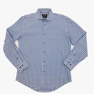 Nordstrom Men’s Shop Tech-Smart Trim Fit Blue Gingham Dress Shirt 15 32/33